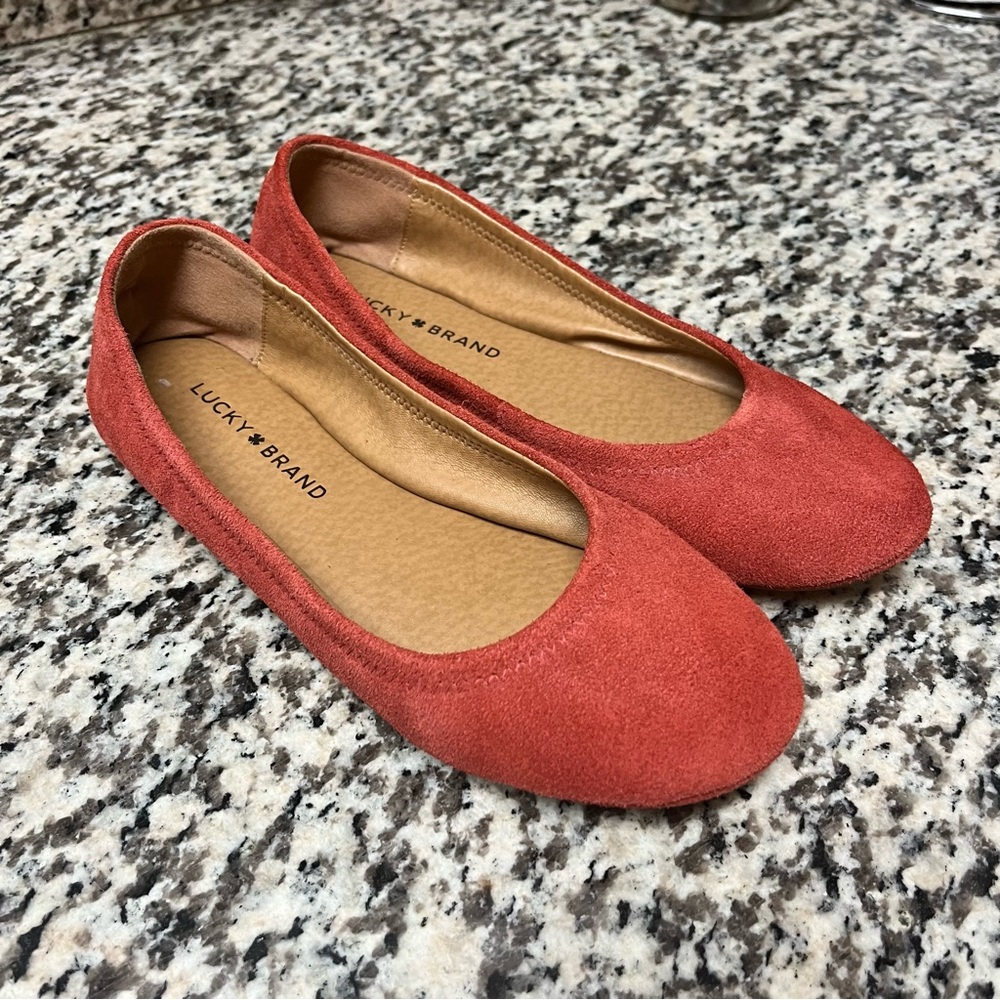Lucky Brand Rusty Orange Erin Leather Upper Ballet Flat Size 7